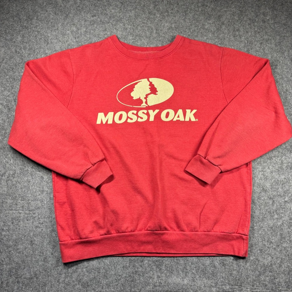 Mossy Oak Mens Red Graphic Logo Crewneck‎ Sweatshirt XL Fleece Pullover RN15373